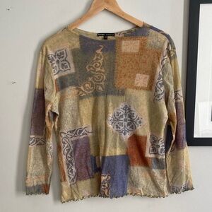 Patchwork Long Sleeve Mesh Top